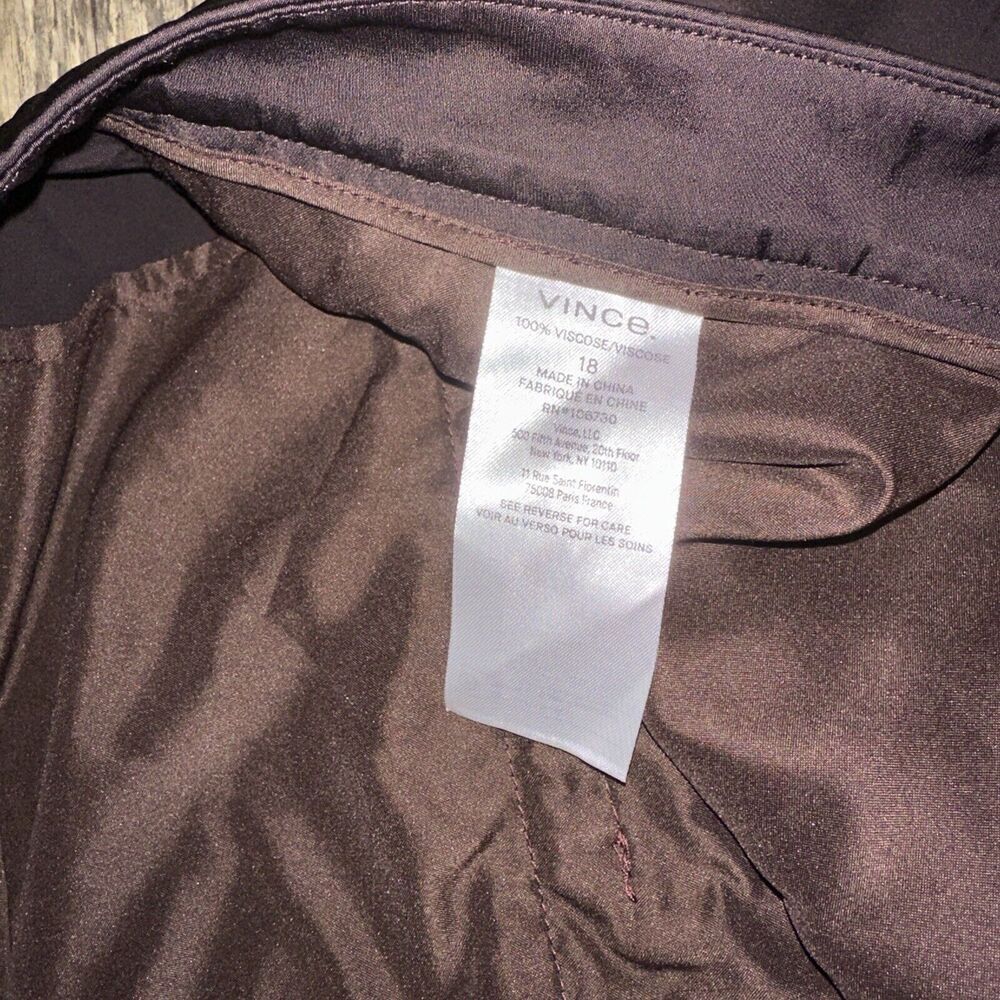 Vince Brown Satin Pleat Front Wide Leg Trousers. Size 18. NWOT. P - Picture 5 of 11